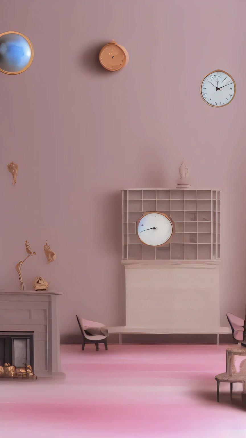 an image of an empty room with floating objects like clocks, books, and teacups. The room should have soft, pastel colors and a dreamy, surreal atmosphere