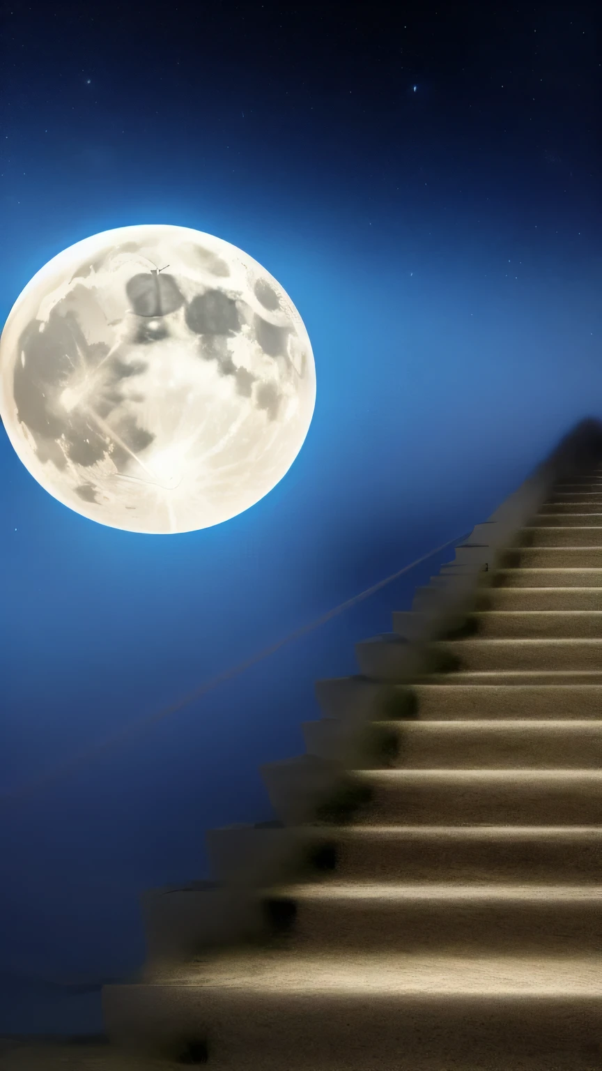 an image of a winding stairway leading up to a large, glowing moon. The scene should have a soft, dreamy color palette and a mystical atmosphere.