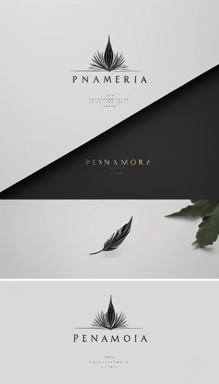 A minimal, modern, simple, cinematic logo design for the brand “Penamemoria". Create a modern, memorable, unique, minimalistic, high-quality,dreamy, fantastic, poetic, masterpiece logo design of a MEMORY FEATHER