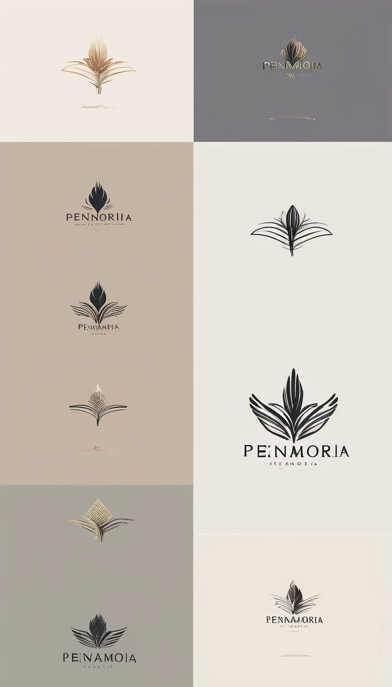 A minimal, modern, simple, cinematic logo design for the brand “Penamemoria". Create a modern, memorable, unique, minimalistic, high-quality,dreamy, fantastic, poetic, masterpiece logo design of a MEMORY FEATHER