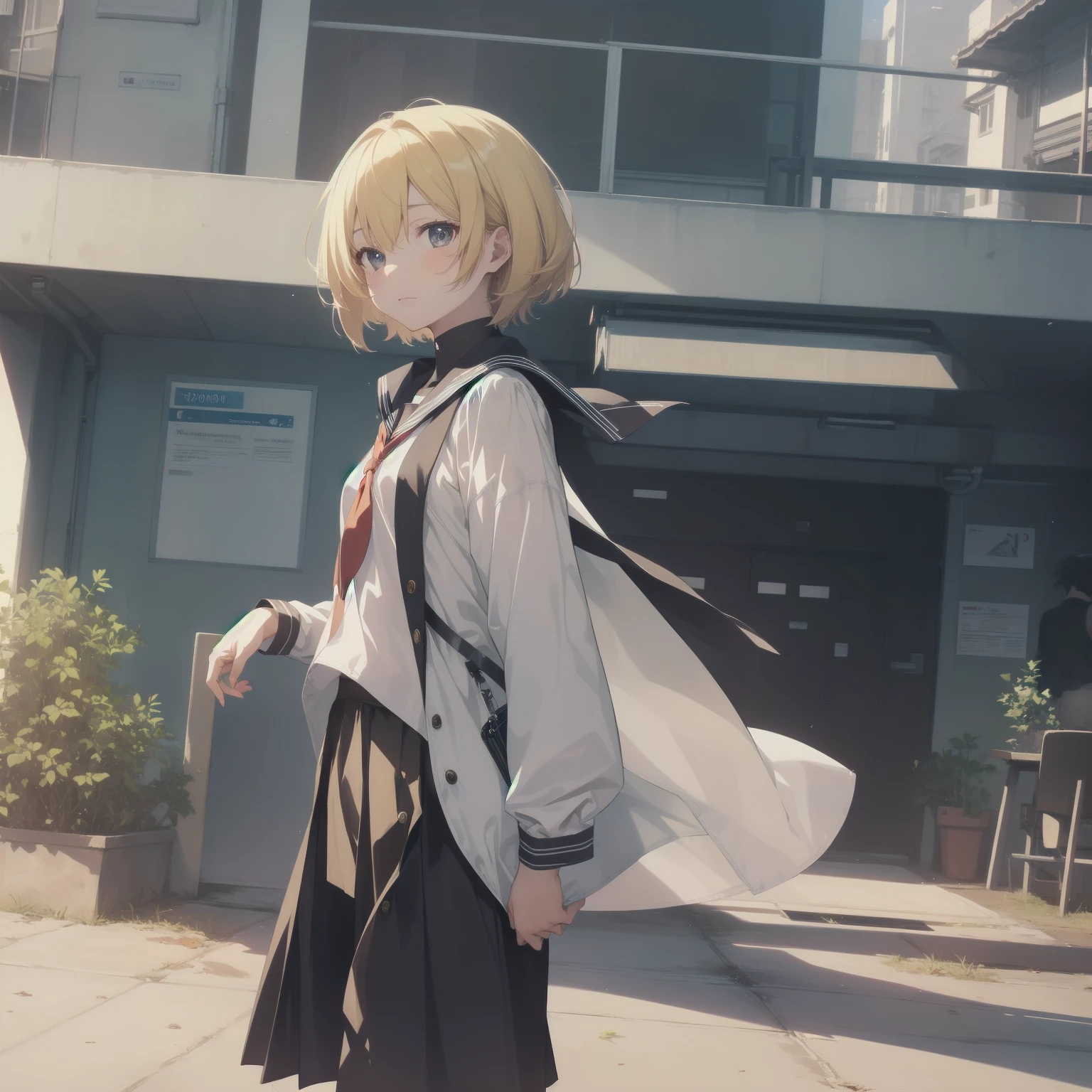 ultra-absurdres-Top quality by artist God, ultra-detailed, high resolution, anime moe artstyle, best anime 8k konachan wallpaper, pixiv contest winner, pool:2810, perfect anatomy,break, 1girl, (Please draw a girl walking sleepily to school alone. )break,(Solo,little female, 13-year-old:1.3),Full limbs, complete fingers,a junior high school student, (very short hair), short cut, flat chest, , small butt, small black eyes, beautiful detailed eyes, well-proportioned iris and pupils, expressive eyes, highres detailed hair, soft expression, salor school_uniform, sailor collar, serahuku, bow, pleated skirt,(Detailed Lighting), (Detailed background), in the School commute route. break,super detailed skin, Best cinematic lighting powered by famous artist, 8k,beauty illustration,photoshop_(medium),very aesthetic,break,((artist:beni_shake )), artist:clamp ,artist:carnelian ,artist:kantoku ,