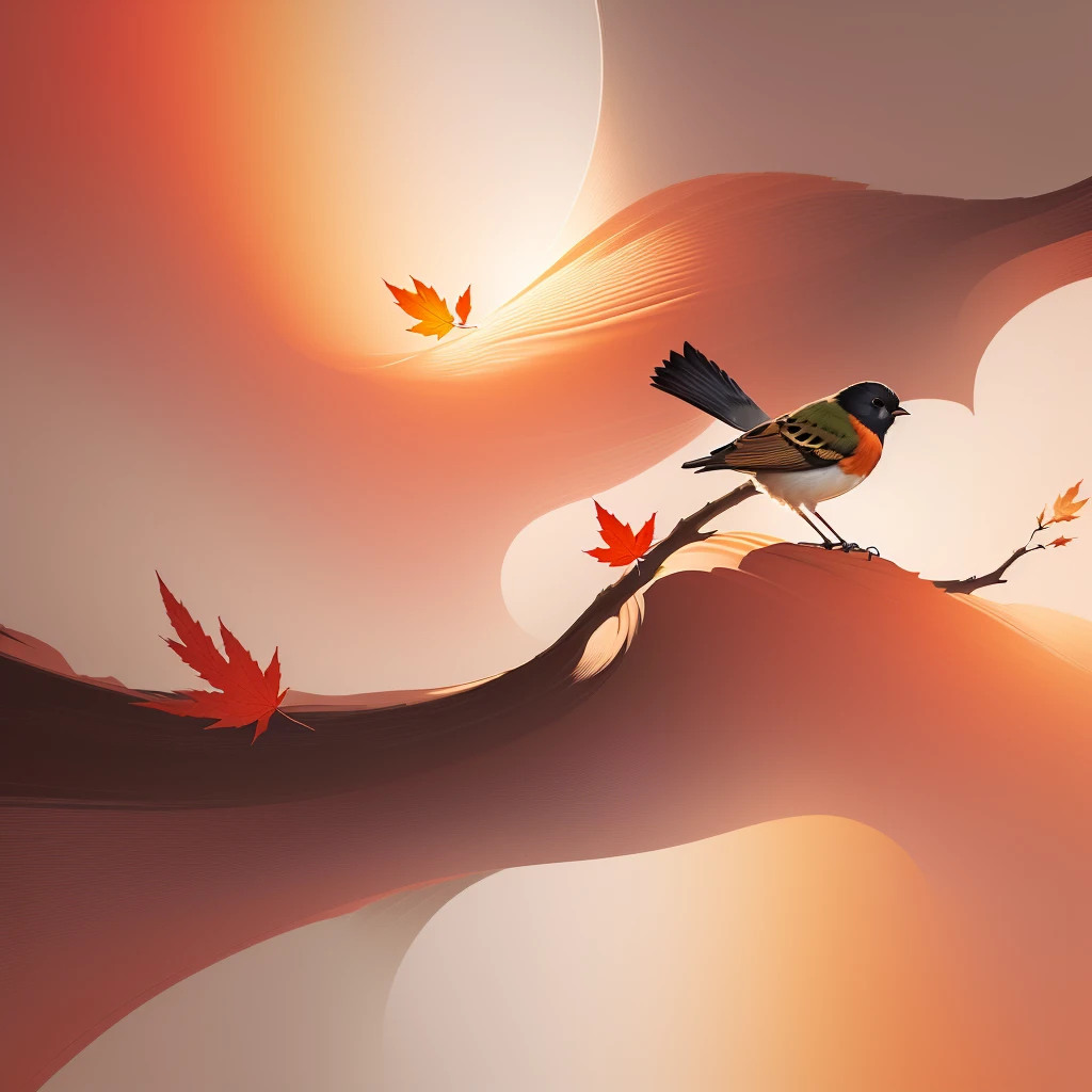 There is a bird sitting on a branch, 🍁 Lovely, Britney Lee, Robin, flat illustration, background technologywork, background technology, autumn, Bob, Widescreen screenshot, illustration!, wireless, Featuring the theme of the nightingale bird, birds and trees, stylized border, Flat 2D design, illustration, stylised illustration, Inspired by Lv Ji