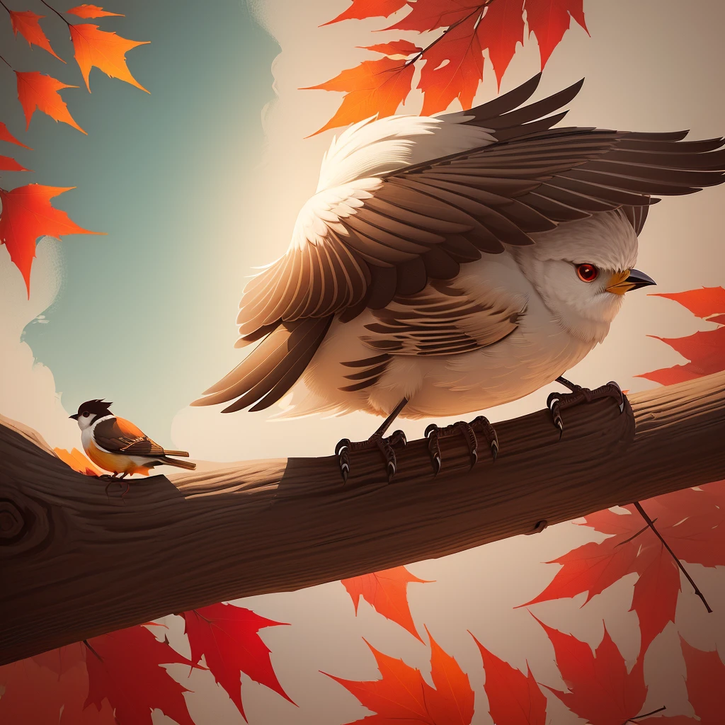 There is a bird sitting on a branch, 🍁 Lovely, Britney Lee, Robin, flat illustration, background technologywork, background technology, autumn, Bob, Widescreen screenshot, illustration!, wireless, Featuring the theme of the nightingale bird, birds and trees, stylized border, Flat 2D design, illustration, stylised illustration, Inspired by Lv Ji