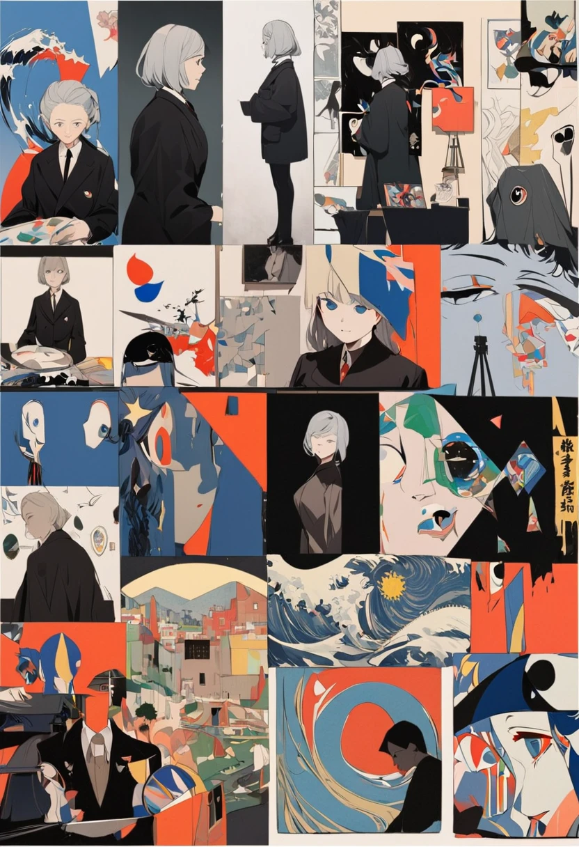 René Magritte,有一张女人脸的Collage画,There are many different things on the face,Geometric Dislocation,Collage,Artistic sense,Painting,paint,Simple,
