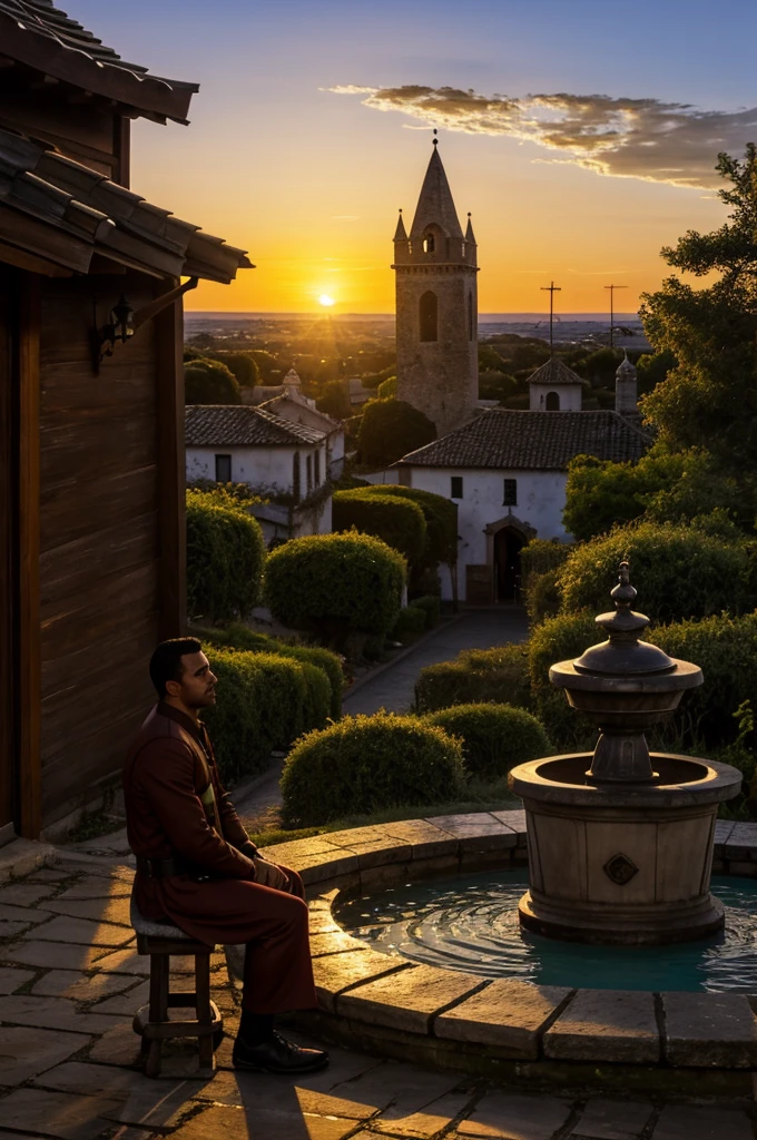 The sun sets over the town,and Pedro watches the wishing well in silence,Waiting