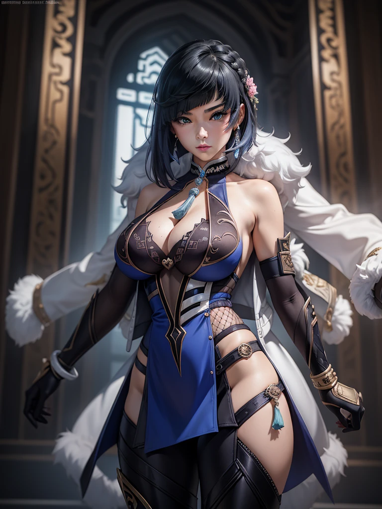 A sexy woman wearing a white and pink lotus lace armor skirt, Chengwei Pan on ArtStation, by Yang J, detailed fantasy art, awesome character art, Fanart Mejor ArtStation, epic exquisite character art, beautiful armor, Extremely detailed artgerm, Detailed digital anime art, Artgerm and ArtStation Pixiv, armor girl, cleavage big breasts:1.2, (mini skirt:1,5)