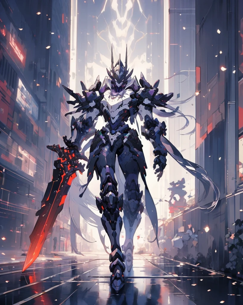 a close up of a person in a purple costume holding a sword, purple armor, sleek purple armor, 8k hd wallpaperjpeg artifact, 8 k hd wallpaperjpeg artifact, ethereal and mecha theme, sigma from overwatch, purple glowing core in armor, menacing. unreal 5, cyber suit, cyber armor, 8 k high detail concept art, ultra wide shot, full body shot, (masterpiece) ， the best quality， High Quality， （futurism：1.1）， （A paladin holding a light infused sword, light magic, divine, Magewave, silver and gold）， movie lights， （Exquisite future）， Beautiful and beautiful， Ultra detailed， Great composition， floating， Depth of field， （Very detailed CG，Unity 8k Wallpaper）， （Beautiful detail background）， Beautiful hair details， dramatic lights， GOGETTA， mecha，Bestquality，ultrahighres，photorealistic, Pale skin handsome man, wearing beautiful elegant black_red suit, dark_fantasy, curly long hair, red moon, pixiv, vampire, elegant spooky, ffxiv, dramatic light, fantasy background, manga style, Tsutomu Nihei style, vibrant co