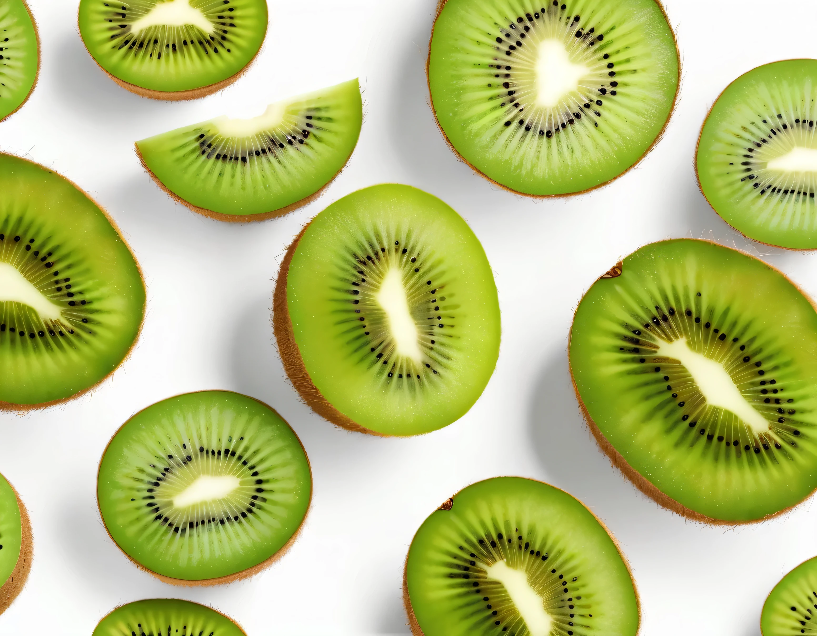 Kiwi fruit cut in half is placed on the side, on a white background, white abstract background, kiwi fruit theme on the side of the background, to be used as a striped banner banner