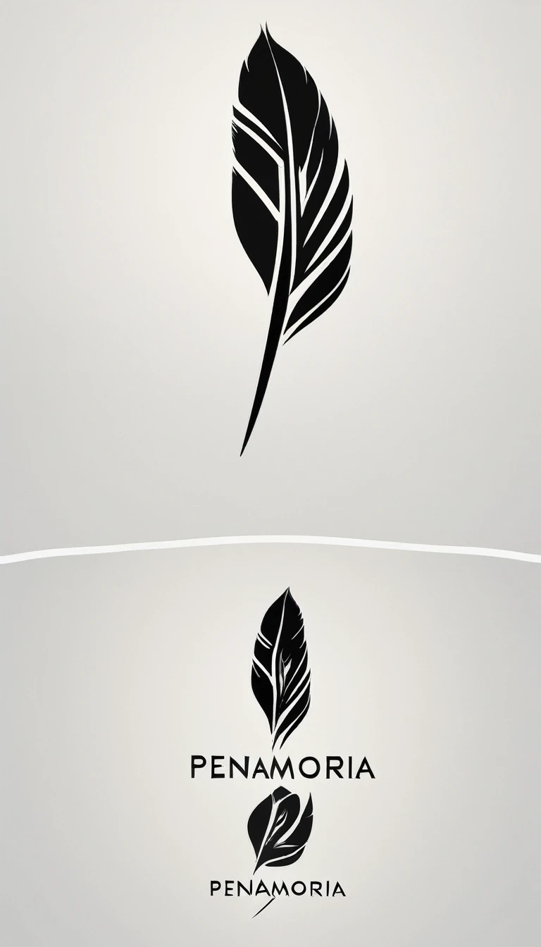 A minimal, modern, simple, cinematic logo design for the brand “Penamemoria". Create a modern, minimalistic, high-quality, logo of a bird feather