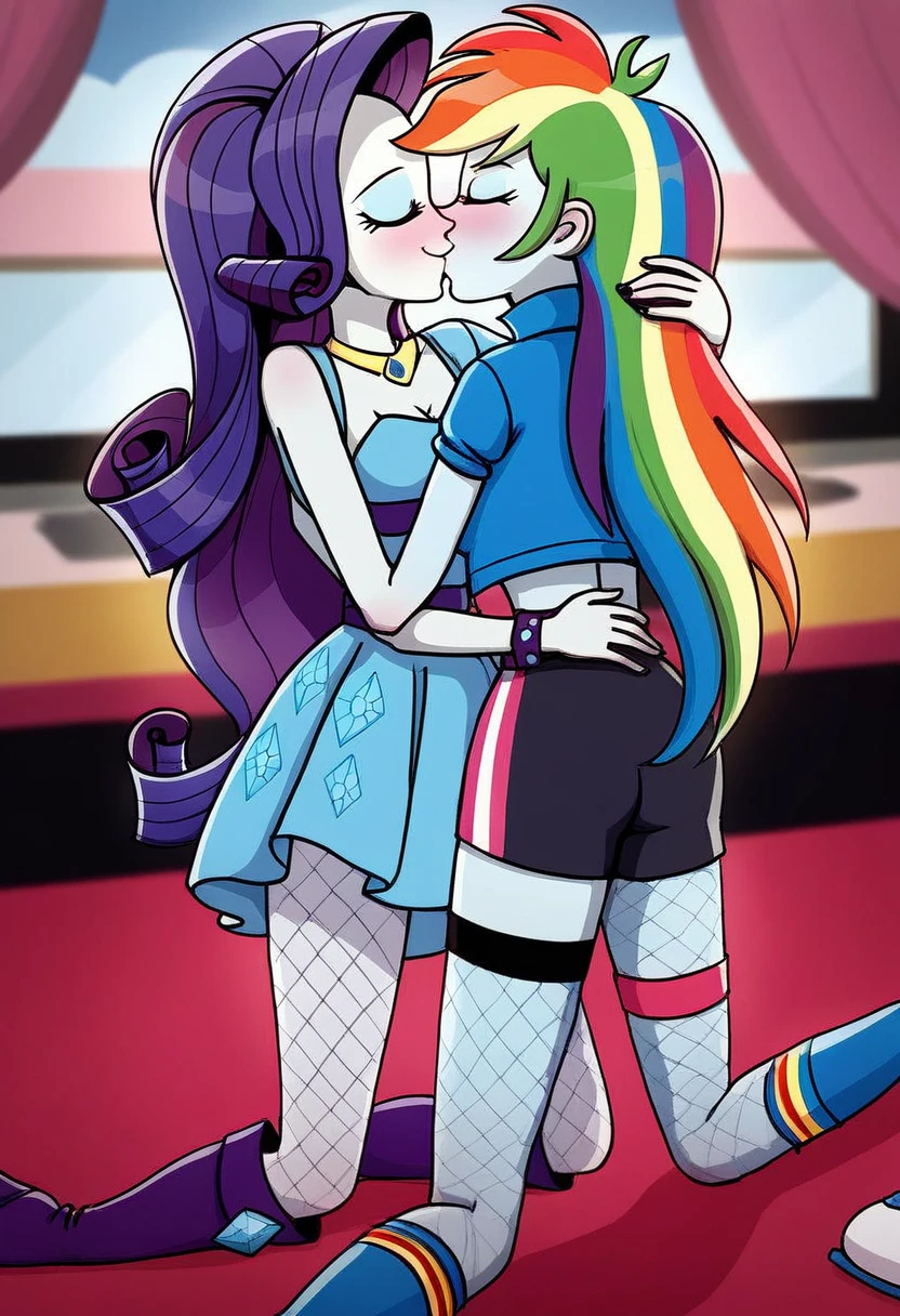  Eqg in fishnet tights rainbow dash kiss rarity 