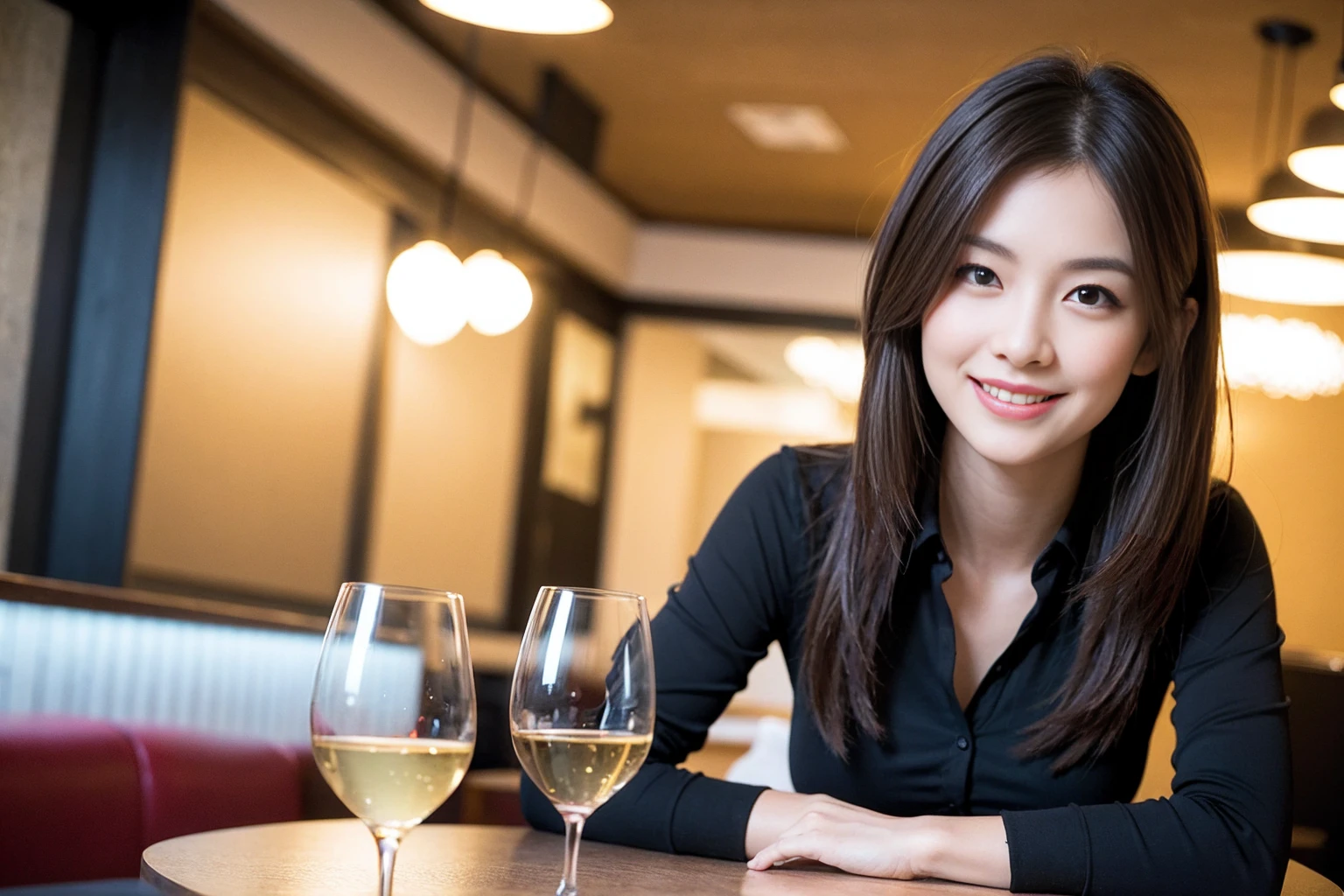 ((Highest quality、8K、masterpiece:1.3))、Shortcuts、cute、slimカップル、modelカップル、actress男優、(Realistic, Intricate details:1.2), full-course dinner、Wine Party、Amazing view of the sunset sky and clouds、A bright smile、short hair,Bright Face、 (Age 45), 42 years old, red wine 、Appetizers、Italian food、Wine bottle、Champagne、sparkling wine、Two beauties、Brown Hair、Shortcuts、Long sleeve shirt、dress、Beautiful woman 1, (slimな顔), (The body is slim), (Brown Hair), (Shortcuts), cheeks turn a little red,Attractive beauty、restaurant, In a prominent place (From the waist up) Nova Frog Style, actress, model, Upper Body, White wine, slim, wine glass, 中央に置かれたwine glass, smile, (smile: 1.15), Beautiful fine grain, Depth f/2,saturation, High Contrast, Strong light and shadow,Moist Body:1.5、3D texture、Delicate eyes、Brown Hair、The hair is very shiny、