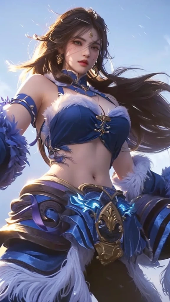 a woman in a blue outfit holding a sword, beautiful detailed eyes, beautiful detailed lips, extremely detailed facial features, longeyelashes, realistic, photorealistic, 8k, ultra-detailed, masterpiece, portrait, dramatic lighting, cinematic, vibrant colors, fantasy, elegant, regal, powerful