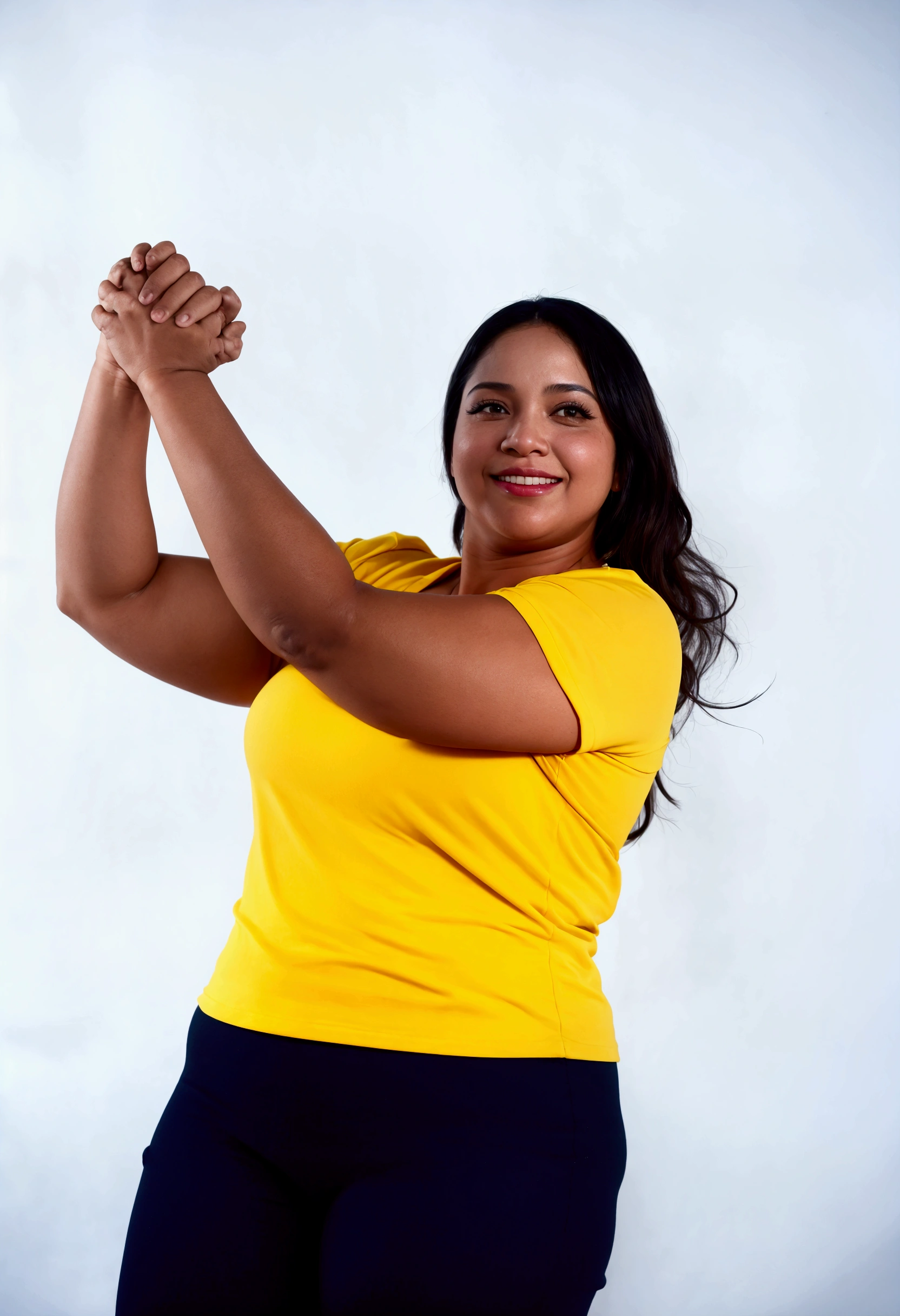 there is a woman who is holding a baseball bat in her hand, fat latin woman dancing, arms outstretched, confident action pose, posing with arms crossed, with arms up, in an action pose, Foto de uma mulher, arms to the side, carla ortiz, in a fighting pose, commercial shot, photo of a black woman, malika favre, woman strong
