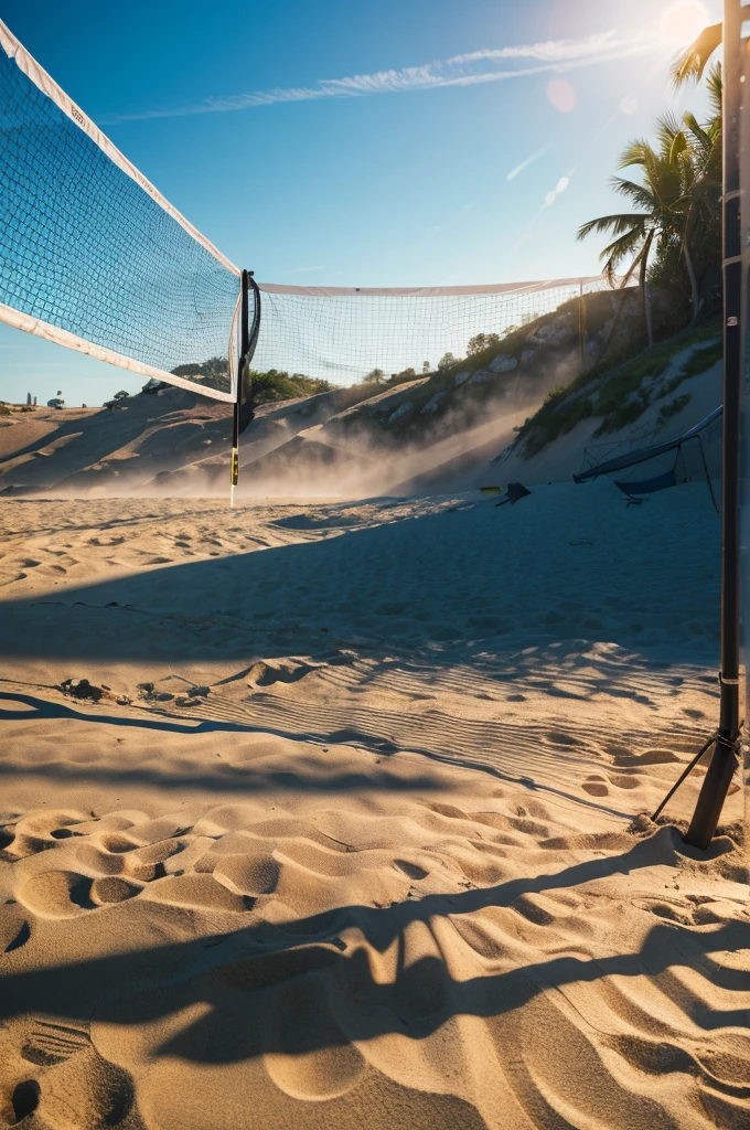 masterpiece,best quality,The background is the beach,((There is a volleyball net present))(Extremely detailed 8K wallpaper),(best quality),(Best illustration),(Best shadows),absurd,realistic lighting,(abyss),Beautiful detailed glow,PeterMohrBacherArt
