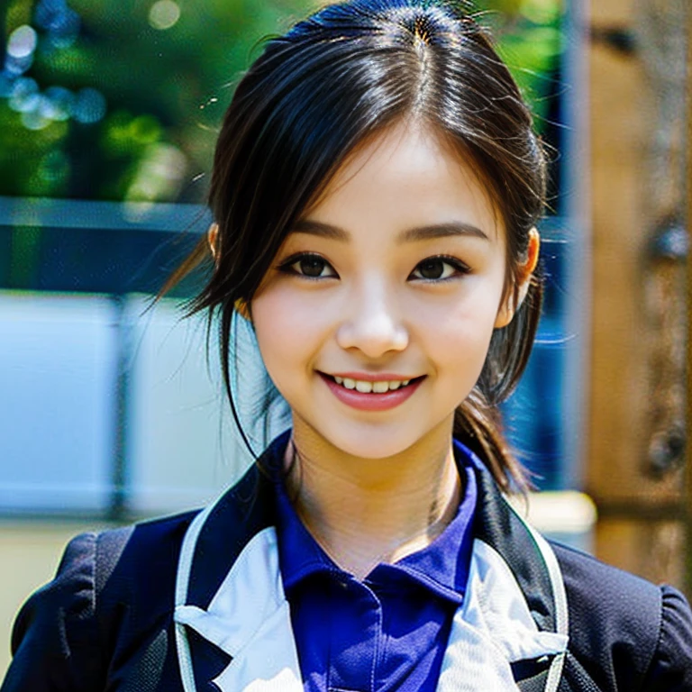 (a youthful eurasian lady, Age 23, at an Aquarium, (((full bodyesbian))), ((Girls' High School Uniforms)), short_bob_hair_ponytail, Dimples, Friendly & Kind smile, snaggle-tooth, realistic skin textures, healthy body proportion, hyper-realism, photorealistic, beautiful detailed eyes, high contrast, ultra HD, top image quality, fine details, very meticulously, masterpiece, the_cowboy_shot, bokeh background, Serene Ambience)