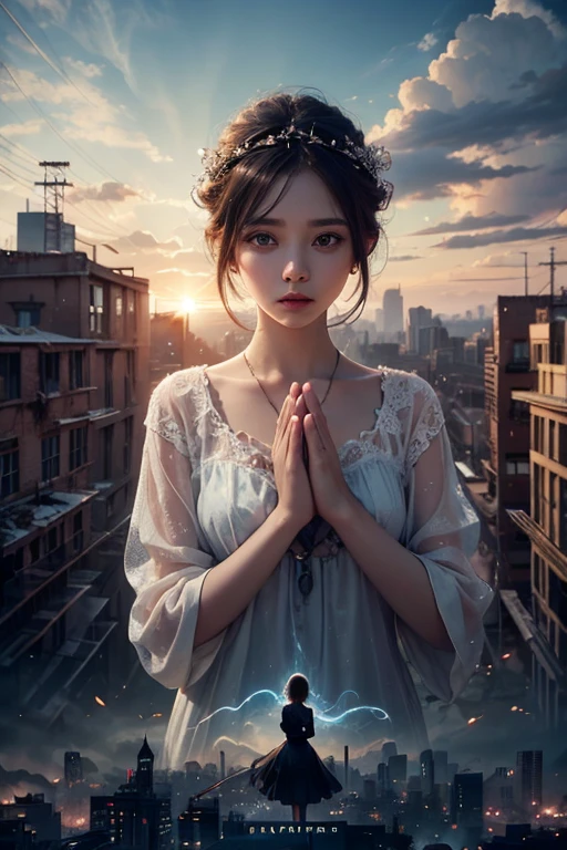 Praying Girl, Abandoned City, Double exposure