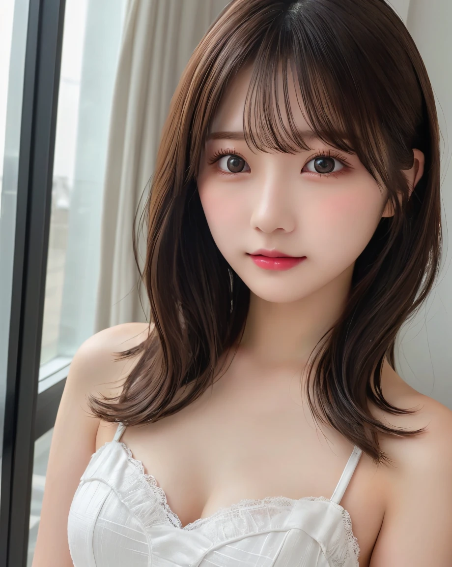 (8K.Highest quality), (beautiful)、Very delicate eyes、Brown eyes、22-year-old female、Brown Hair、Looking into the camera、Semi-long hair、Gal、Soft boobs、dress、Natural lips、Random sexy poses