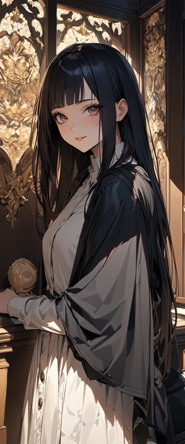masterpiece、Highest quality、High resolution、High-quality images、8k、1 Female、detailed、detailedな目の描写、Skin luster、Shiny black hair、Monochrome Grayscale、Lisa、Portrait、Embarrassed laugh、Nostalgic people々、Old Market