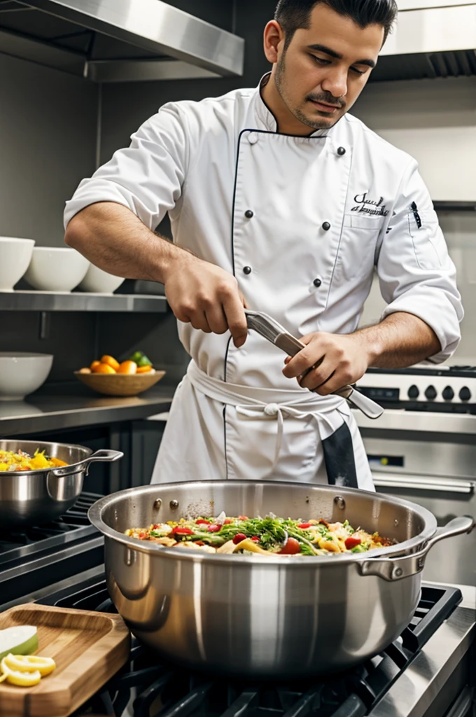 Chef preparing a dish in the kitchen