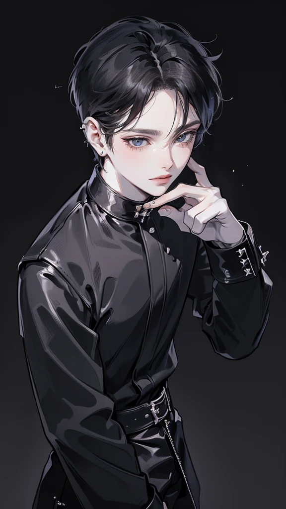 (4K works))、​masterpiece、(top-quality)、((Black cityscape background))、Indonesian Male、Adult male、((Adult 30 years old))、((Adult uncle type))、((Leather Jeans Style))、Cool Men、tall、((Wild features))、((Wild look))、((angry expressions))、((Long sleeve long trouser style))、((Diamond face))、((Thin Almond eyes))、Slim body、(((short-haired)))、((Shot alone))、((Solo Photography))、Professional Photos、((He is in front of the viewer))、((Monochrome photography))、((Upper body photography))、((Wear a lot of piercings))、((Piercing on the lips))、((Tongue piercing))、((Icon Photo))、((Sick Boyine Boys))、((sassy pose))