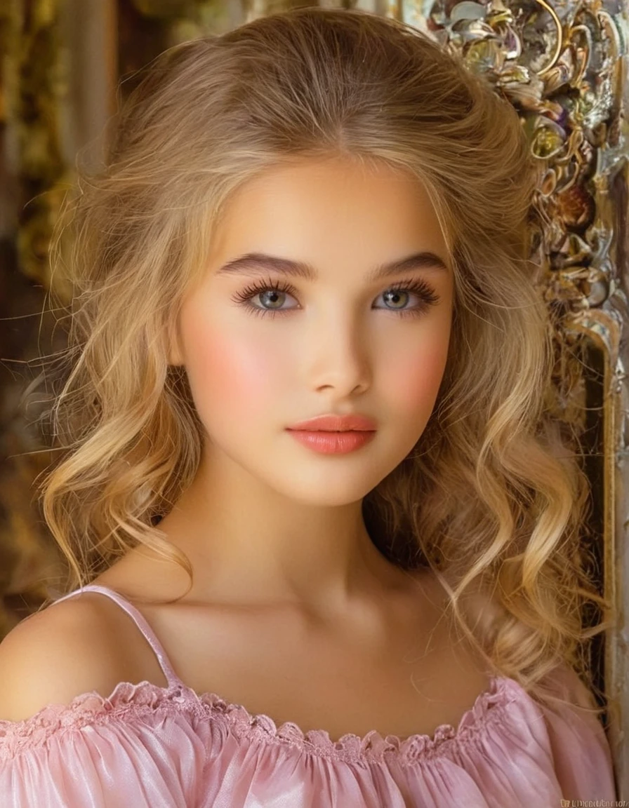 1 girl, long blonde hair, Brown eyes,Beautifull, Alone, your voice is clear, with a subtle rosy glow on her cheeks, and carries himself with an air of elegance and poise. His eyebrows are arched and well groomed.., and her eyelashes are long and dark, enhancing your captivating eyes. Despite his elegant demeanor, there is an underlying force in his gaze.