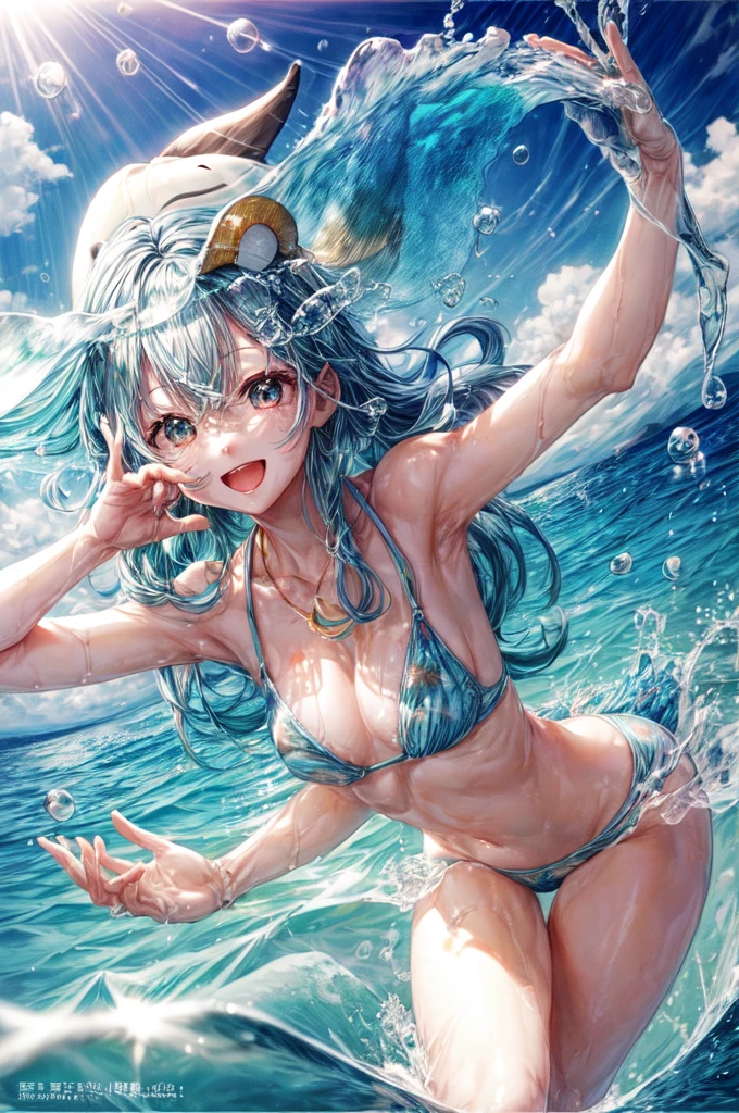 Dolphin、Bubble Ring、In the water、Bright light、Sunshine、