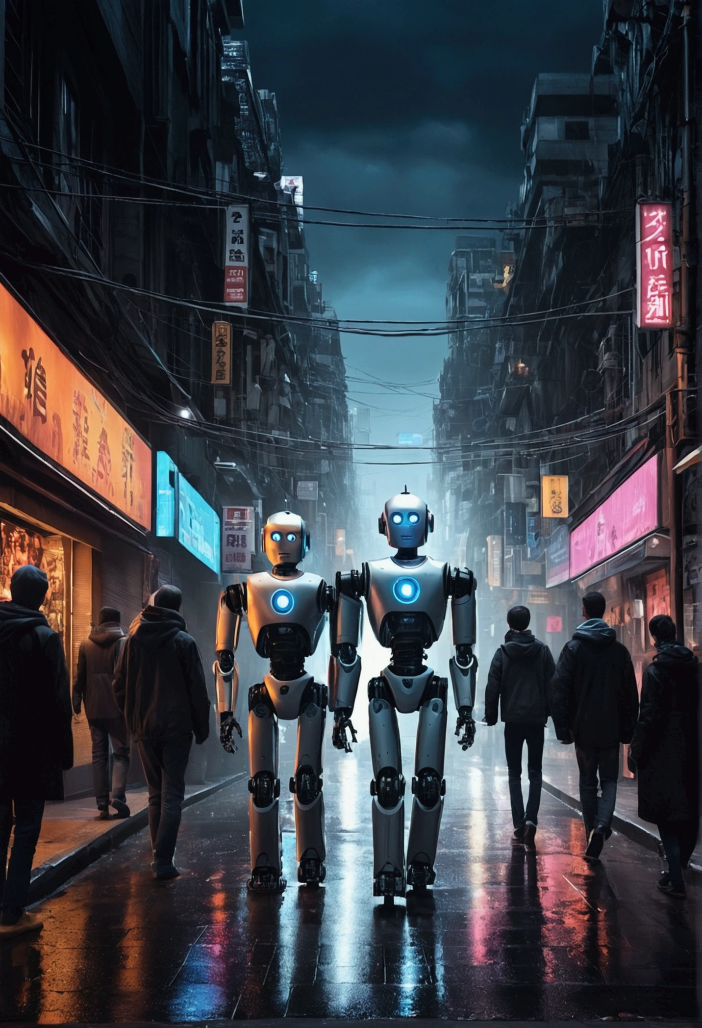 creates with the same image of robotic people walking in the streets of a dark city, the same people finding information that gives them mental freedom
