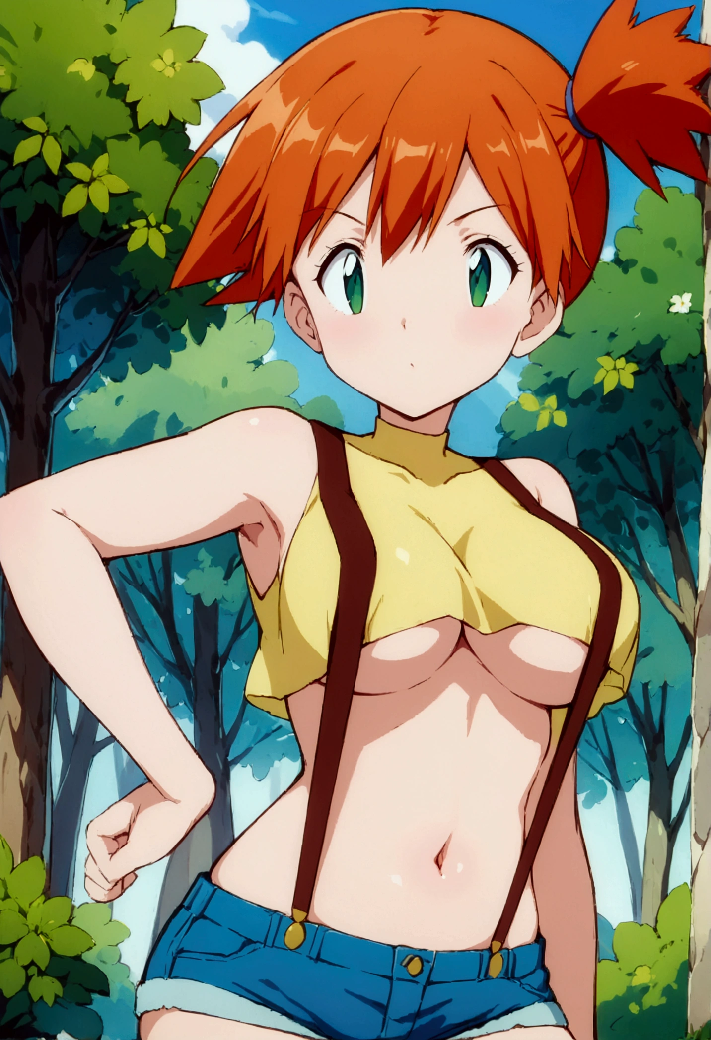 masterpiece, best quality, highres, 1girl, misty (pokemon), orange hair, 1girl, Sexy, , arold Misty from pokemon is naked and is having sex with male Pikachu at a playground for her first porn. open legs, nipples. 1 male Pikachu. inter-species sex. bestiality