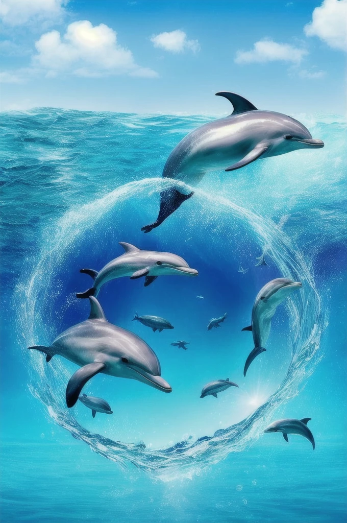 Dolphin、Bubble Ring、In the water、Bright light、Sunshine、In the water、Ocean、南国のOcean
