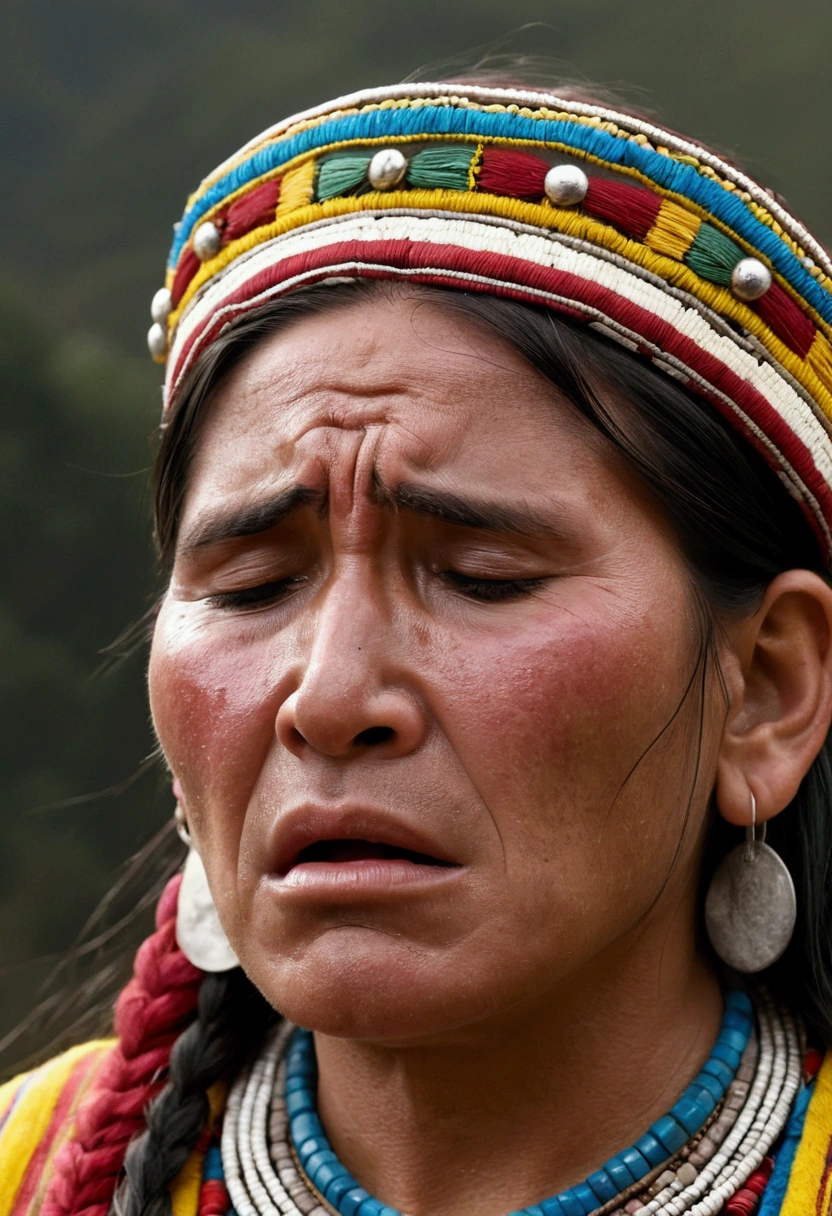 Peruvian Inca crying uncontrollably