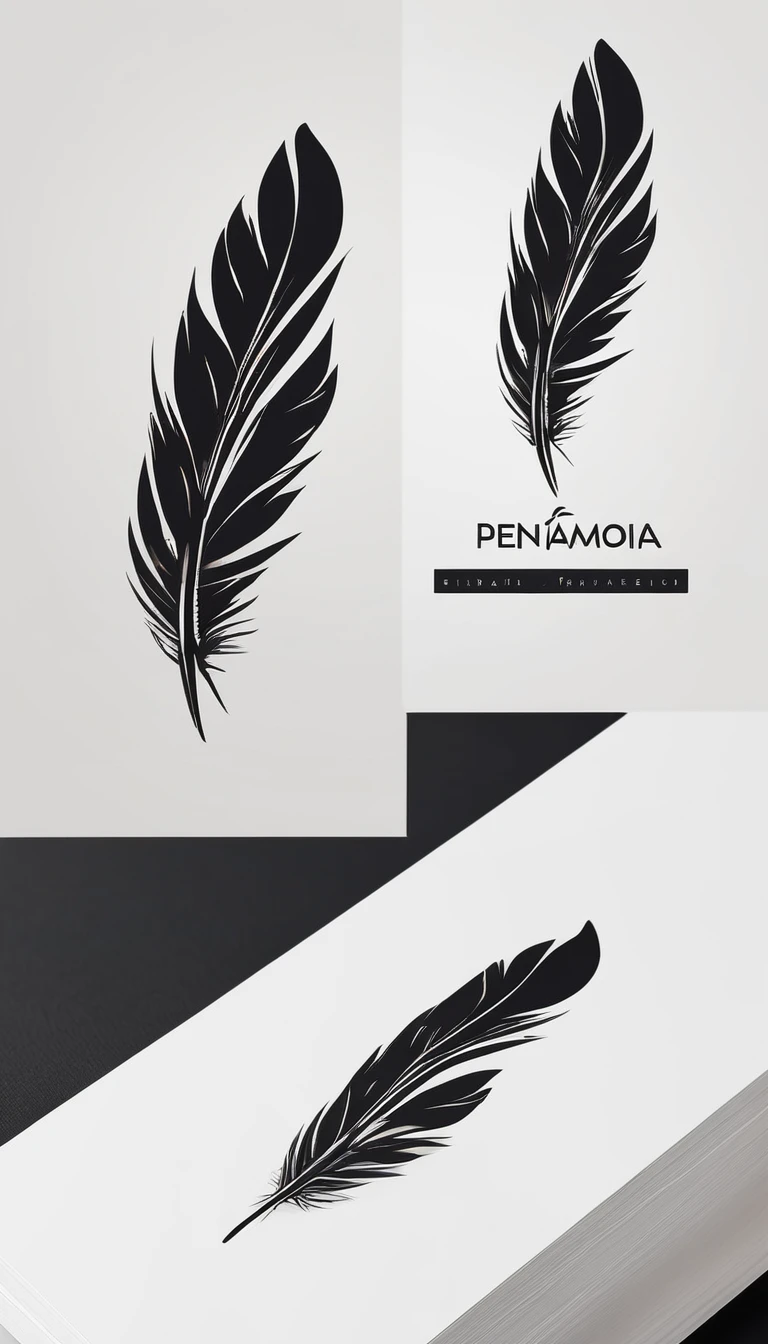 A minimal, modern, simple, cinematic logo design for the brand “Penamemoria". Create a modern, minimalistic, high-quality, logo of a bird feather