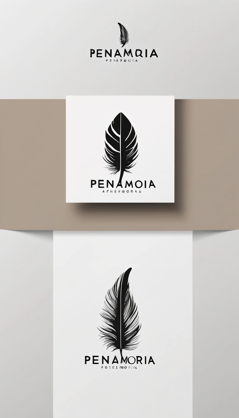 A minimal, modern, simple, cinematic logo design for the brand “Penamemoria". Create a modern, minimalistic, high-quality, logo of a bird feather