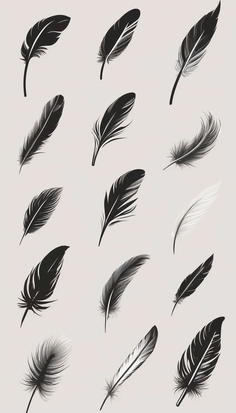A minimal, modern, simple, cinematic logo design for the brand “Penamemoria". Create a modern, minimalistic, high-quality, logo of a bird feather