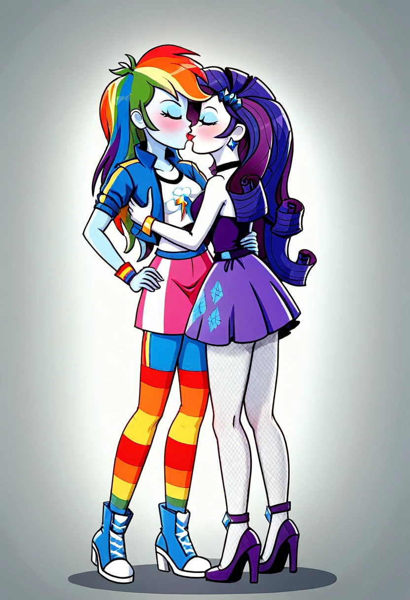 Eqg in fishnet tights rainbow dash kiss rarity