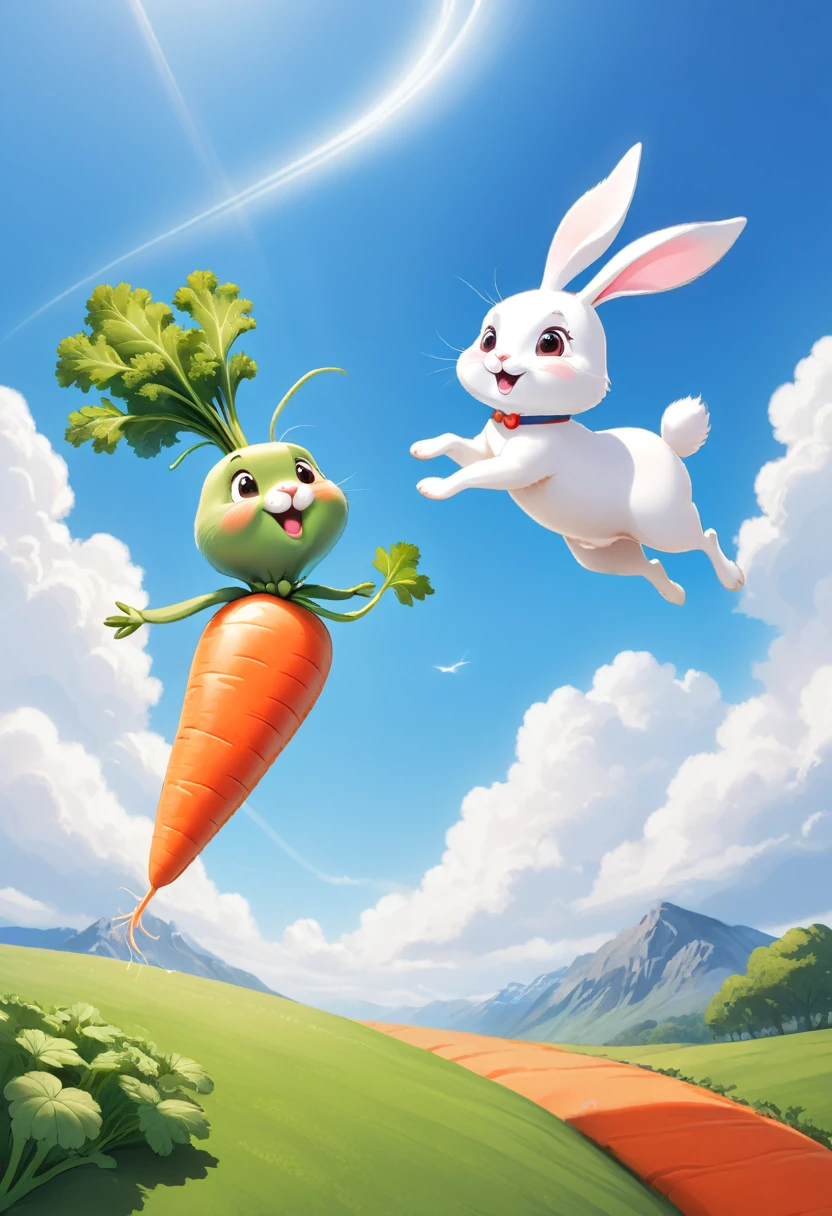 carrot and rabbit flying in the air