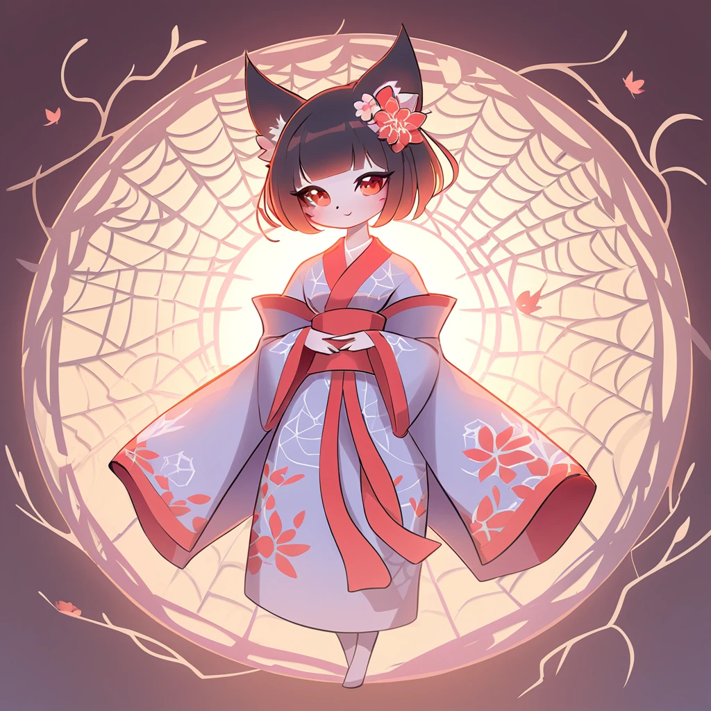 shadows like webs covering her in kimono art style
