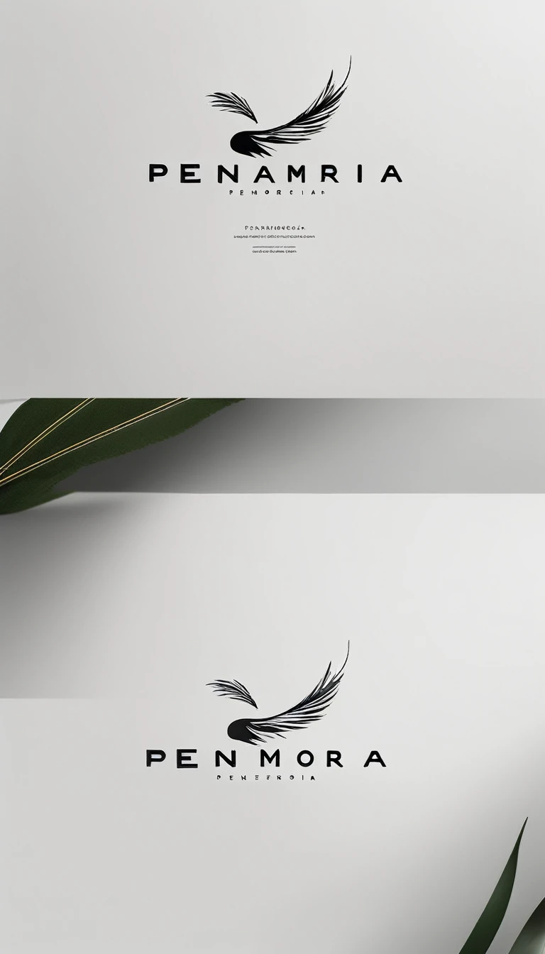 A minimal, modern, simple, cinematic logo design for the brand “Penamemoria". Create a modern, minimalistic, high-quality, logo of a bird feather