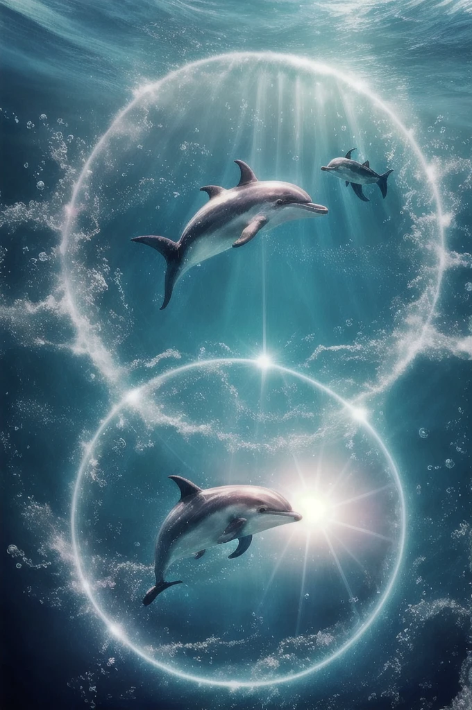 Dolphin、Bubble Ring、In the water、Bright light、Sunshine、In the water、Ocean、南国のOcean、Dolphinジャンプ、In the waterリング、幻想的なOcean、光るOcean、Light blue、pink、Cosmic