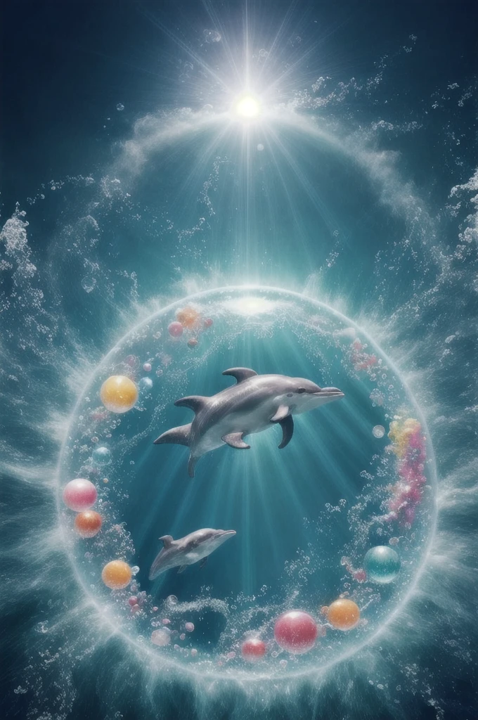 Dolphin、Bubble Ring、In the water、Bright light、Sunshine、In the water、Ocean、南国のOcean、Dolphinジャンプ、In the waterリング、幻想的なOcean、光るOcean、Light blue、pink、Cosmic