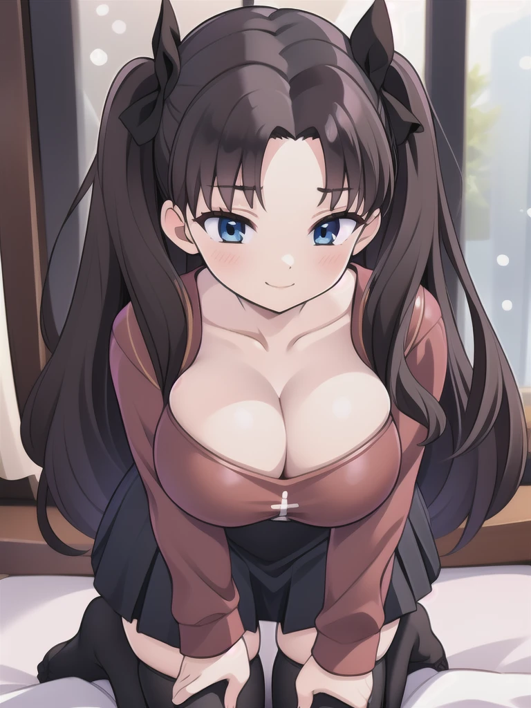 master-piece, bestquality, 1girls,16 years old, View viewers from front, HD, slight smile, massive tits, cleavage, under , tights cloth, , tiny body, under tits cleavage, look down, wide hips, in snow, on kneels, tohsaka_rin_alt
Red_sweater_Black_skirt_Black_thighhighs
homurahara_academy_school_uniform