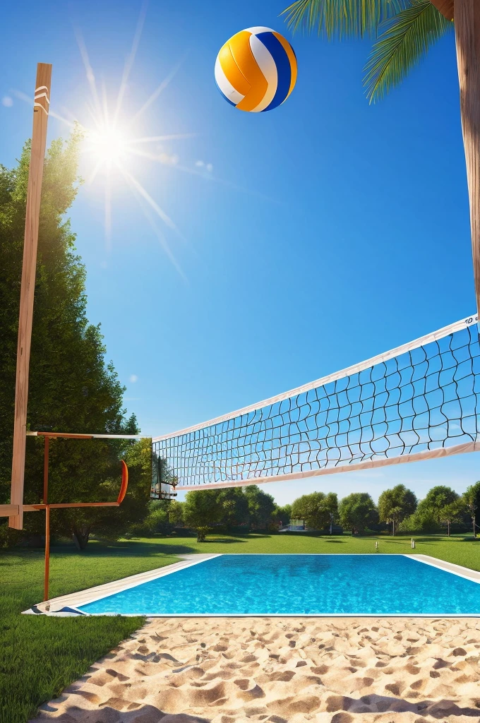 masterpiece,best quality,The background is the beach,((There is a volleyball net present))(Extremely detailed 8K wallpaper),(best quality),(Best illustration),(Best shadows),absurd,realistic lighting,(abyss),Beautiful detailed glow,PeterMohrBacherArt