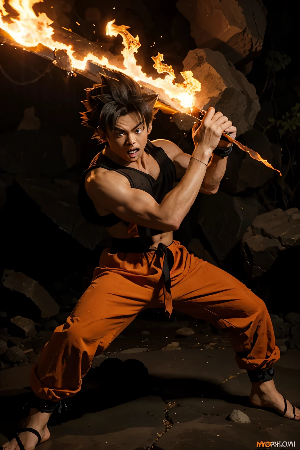 Goku fighting in the lava