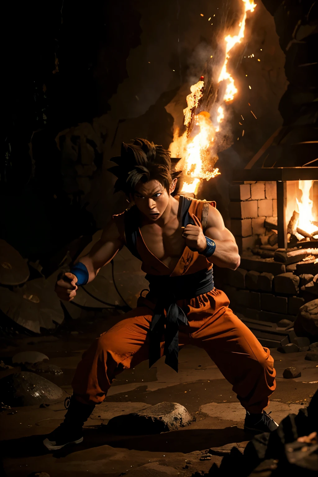 Goku fighting in the lava 