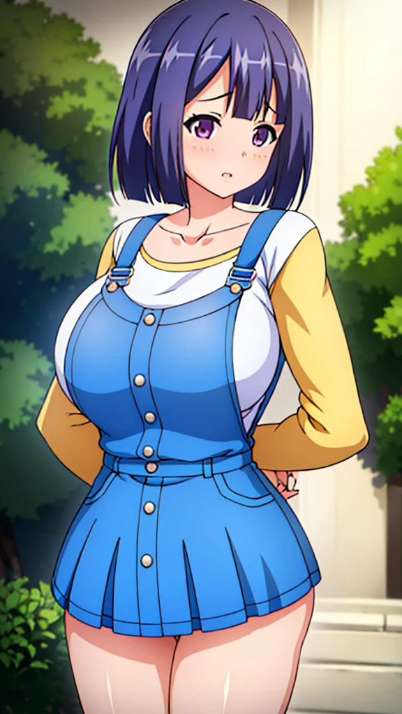 suspenders,overalls, 
clavicle,cerulean dress with a yellow top and cerulean skirt,long sleeves, 
 cerulean_body hair,Petite_body hair,purple_eyeballs,body hair_ornament, body hairclip, 
1 girl, 20 year,mature woman,comely Finger,comely long legs,comely body,comely Nose,comely character design, perfect eyeballs, face perfect,
gazing at viewer, (innocent_big fit ass_eyeballs:1.0),(unexpressive:1.3),
nsfw,offcial art,Extremely detailed CG 8k unity wallpaper, lighting perfeita,colorfully, Ablaze_front_face_lighting,
(work of art:1.0),(better_quality:1.0), ultra high resolution,4K,ultra details,
Foot, 8K, hdr, high resolution, absurderes:1.2, Kodak porta 400, Film grain, nblurry background, bokeh:1.2, Lens flare, (Vibrant_colour:1.2)
(comely,big fit ass_breastsout:1.4), (comely_face:1.5),(narrow_waist) skirt lowered, butt, ass showing, giant breasts, thick thigh, giant ass, full body, wind lifted her skirt and her ass appeared , the buttons on her dress burst revealing her breasts