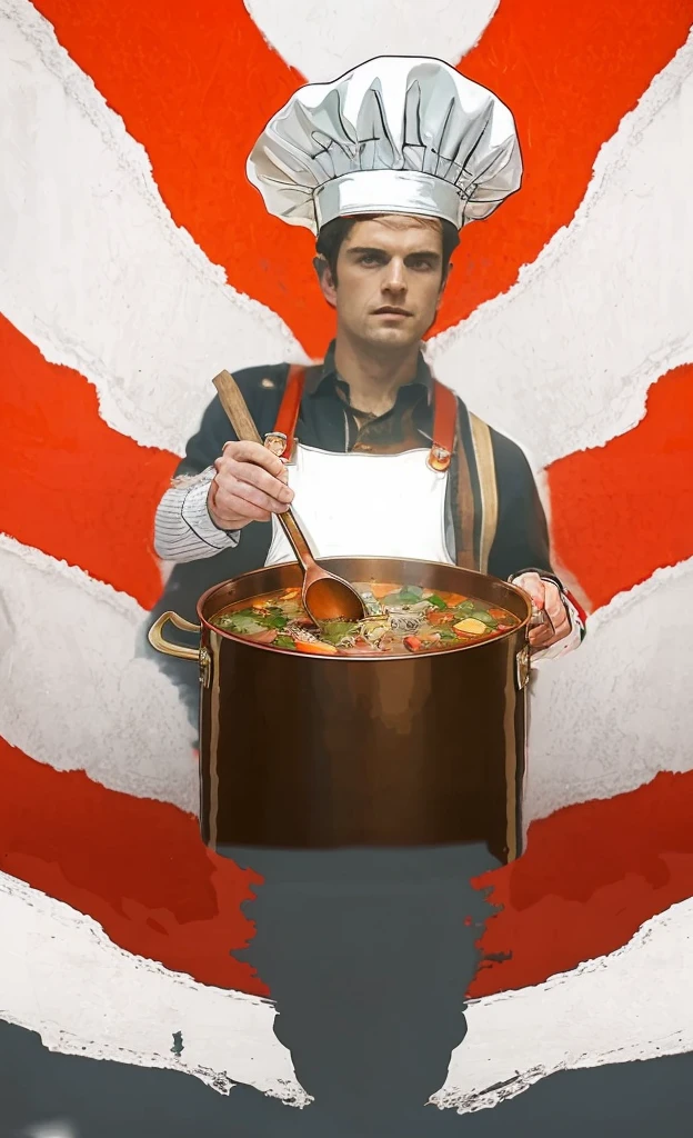 hughie campbell from the boys stirring a huge copper kettle of soup