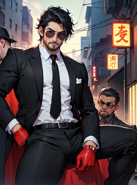 Two Men,One is 30 years old、Black Suit,Abandoned factory at night、mafia、Spread your legs、Stand with your hips slightly lowered、Posture Pose、Black leather gloves,Open your legs more,logic,Gay ,7:3 parting / all back,Stubble,Black sunglasses,Asian Faces,Masculine,The  area swells、Erotic ,looking at the camera、The other is 50 years old.、同じくmafia、Berry Short、Black Hair、Black Suit、Stubble,Black sunglasses,Asian Faces,Masculine,The  area swells、、Erotic上司