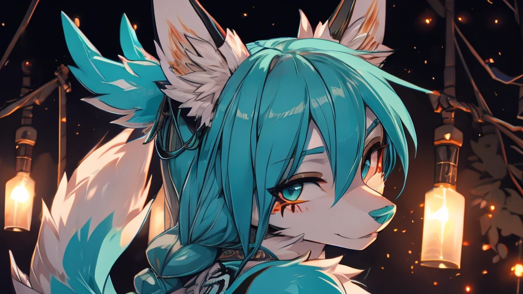 Miku Hatsune, add high definition_detail:1, blue fur,kitsune ears, tribal tattoo add_detail:1