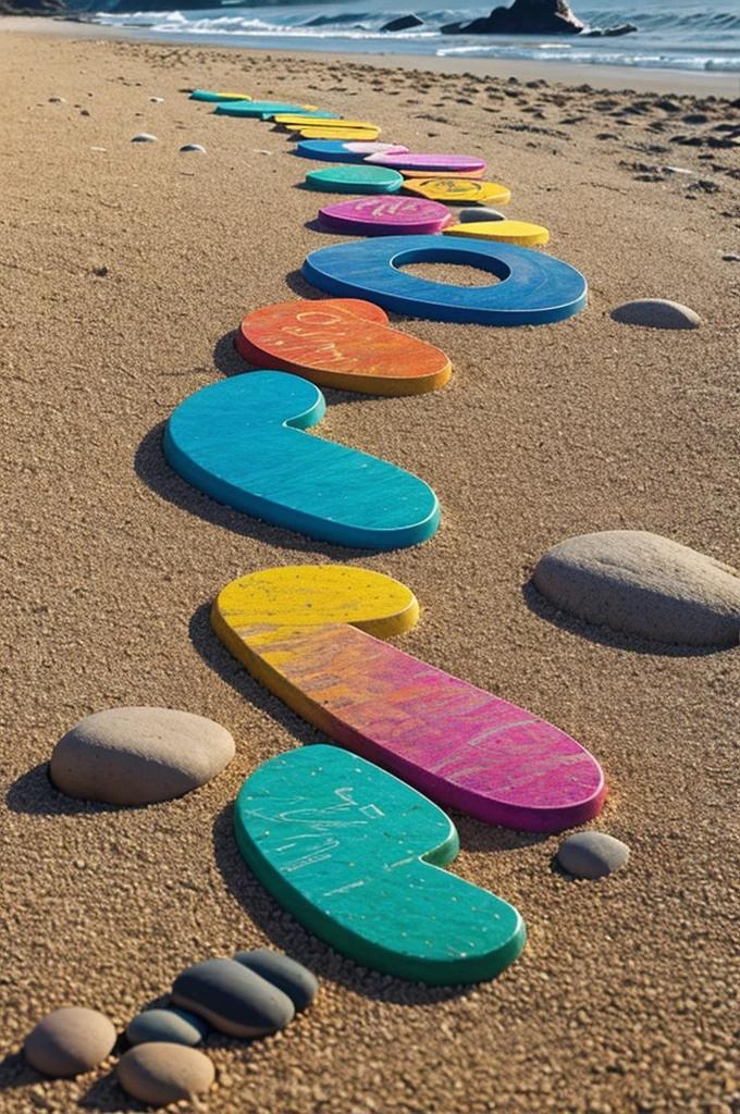 A name art typography with beautiful multicolor pebbles on the beach