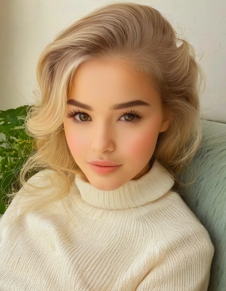 1 12 year old girl, long blonde hair, Brown eyes,Beautifull, Alone,  your voice is clear, with a subtle rosy glow on her cheeks, and carries himself with an air of elegance and poise. His eyebrows are arched and well groomed.., and her eyelashes are long and dark, enhancing your captivating eyes. Despite his elegant demeanor, there is an underlying force in his gaze.