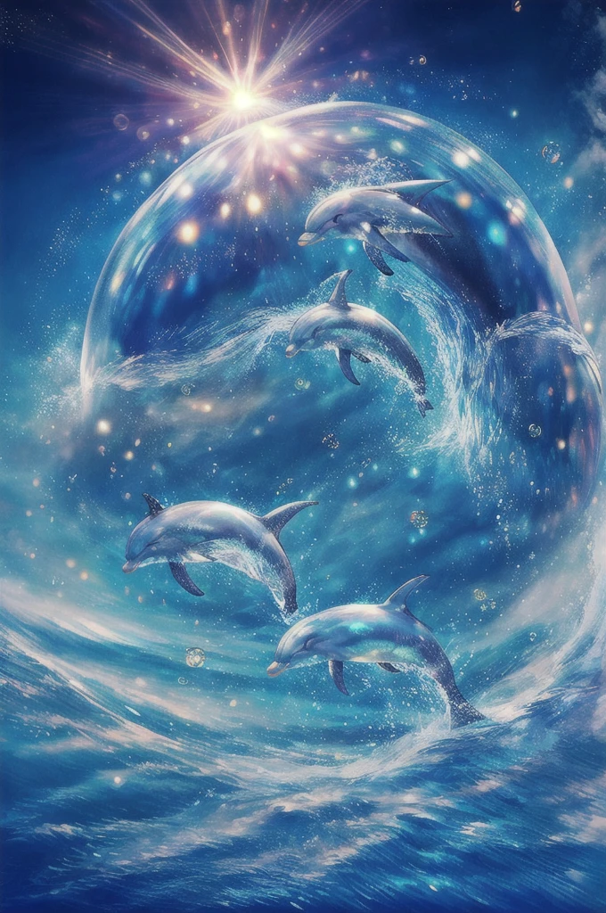 Dolphin、Bubble Ring、In the water、Bright light、Sunshine、In the water、Ocean、南国のOcean、Dolphinジャンプ、In the waterリング、幻想的なOcean、光るOcean、Light blue、Starry Sky、rainbow、moon、Sparkling、lame
